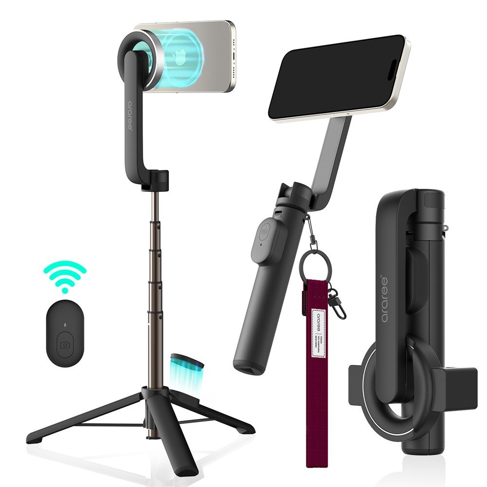 아라리 맥세이프 셀카봉 삼각대 블루투스 리모컨 맥피 포드 블랙 상세 이미지 1