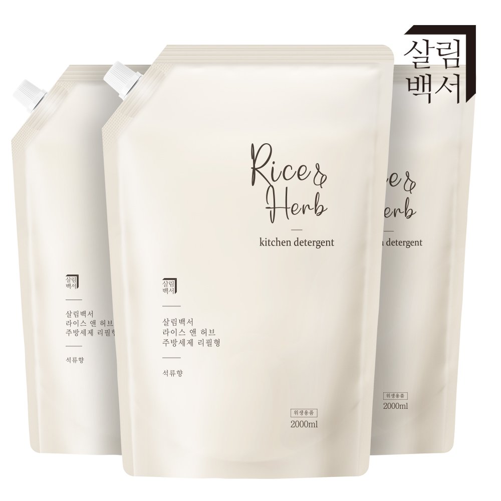 살림백서 라이스 앤 허브 주방세제 리필 석류향 2L, 3개 상세 이미지 2