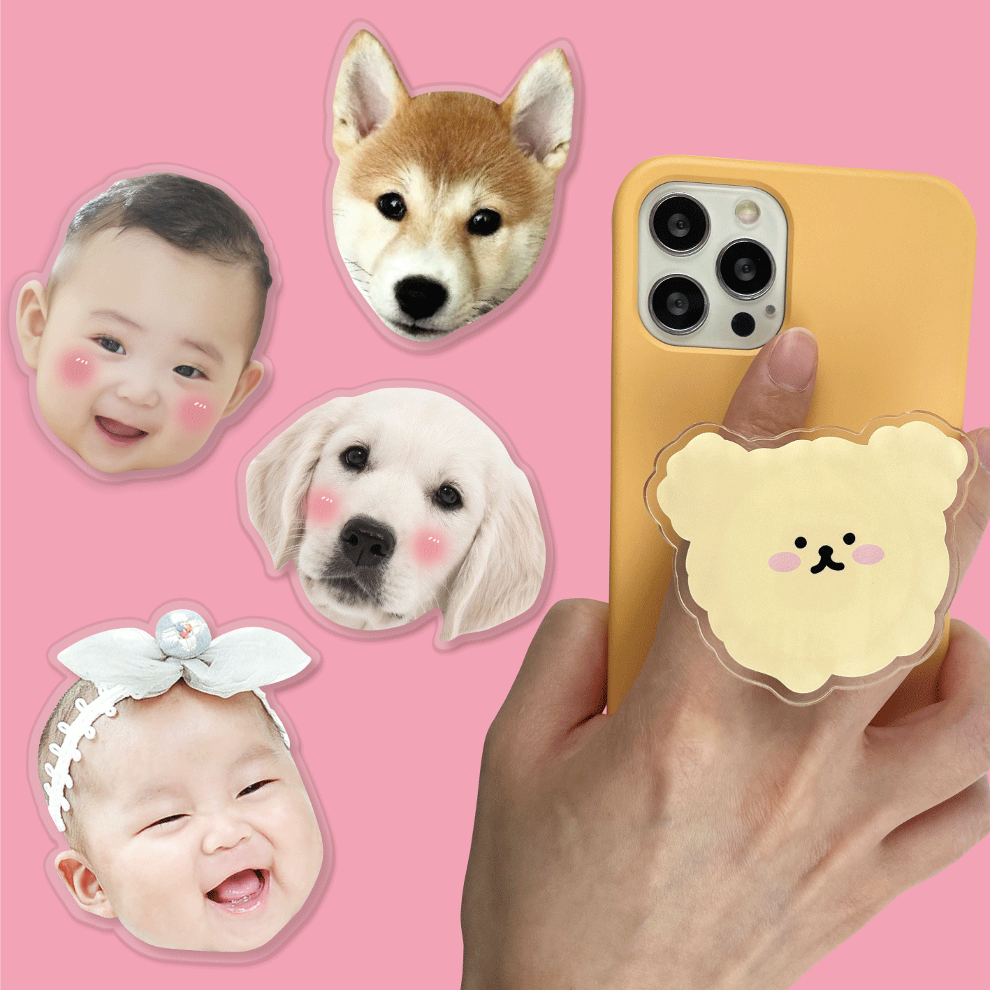 사진 강아지 아기얼굴 이지 그립톡텐드 제작 탈부착 자유형 아크릴 스마트톡 투명그립 1개 상세 이미지 2