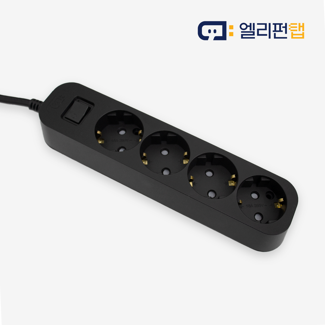 엘리펀탭 자동소화 멀티탭 인테리어 디자인 멀티탭 4구 콘센트 올블랙 1.5m 상세 이미지 2