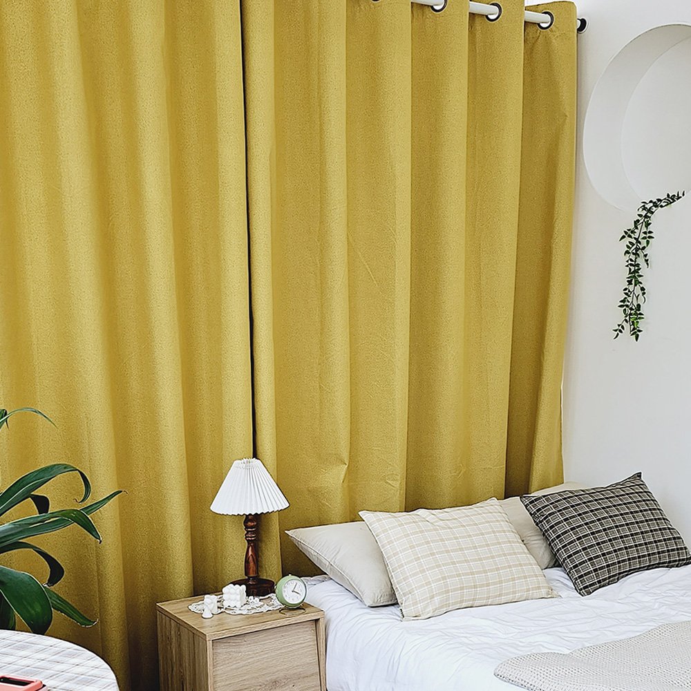 벽뚫지않는 암막커튼+힘센 압축봉 세트 버터옐로우, 450x235cm(가로225cm2장) 상세 이미지 2