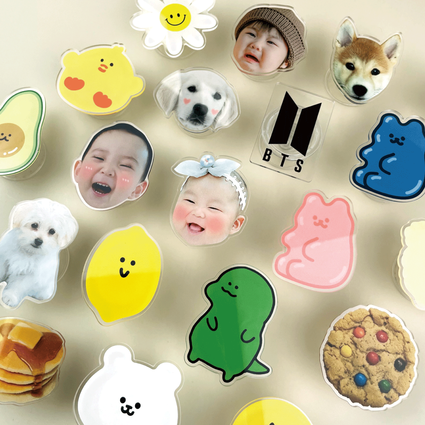 사진 강아지 아기얼굴 이지 그립톡텐드 제작 탈부착 자유형 아크릴 스마트톡 투명그립 1개 상세 이미지 2