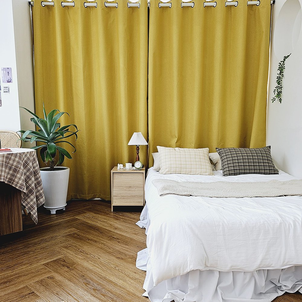 벽뚫지않는 암막커튼+힘센 압축봉 세트 버터옐로우, 450x235cm(가로225cm2장) 상세 이미지 1