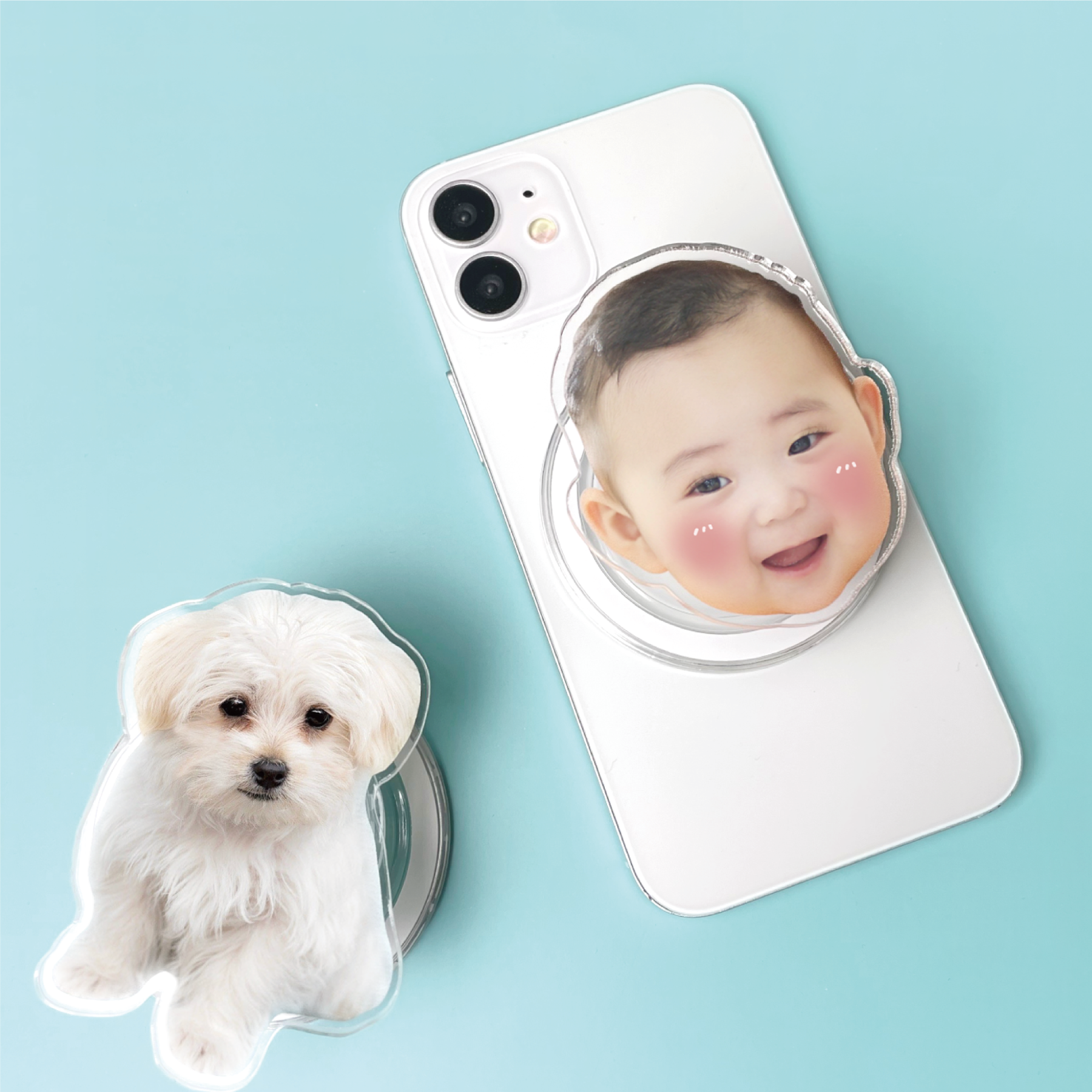 사진 강아지 아기얼굴 이지 그립톡텐드 제작 탈부착 자유형 아크릴 스마트톡 투명그립 1개 상세 이미지 1