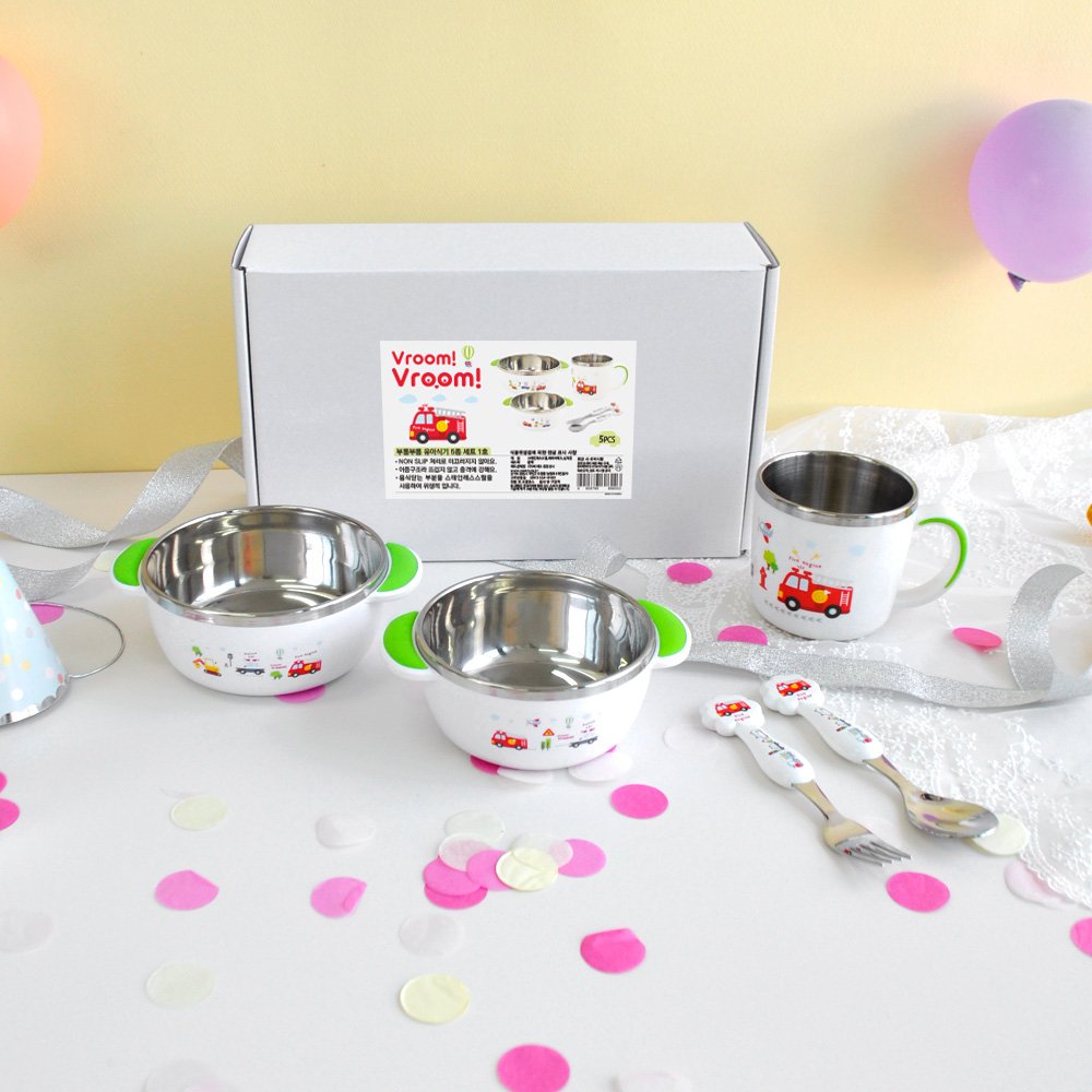 키친유 유아 아기 부릉부릉 이유식 그릇 스푼포크 물컵 유아식 간식 밥그릇국그릇 식기 세트 상세 이미지 1