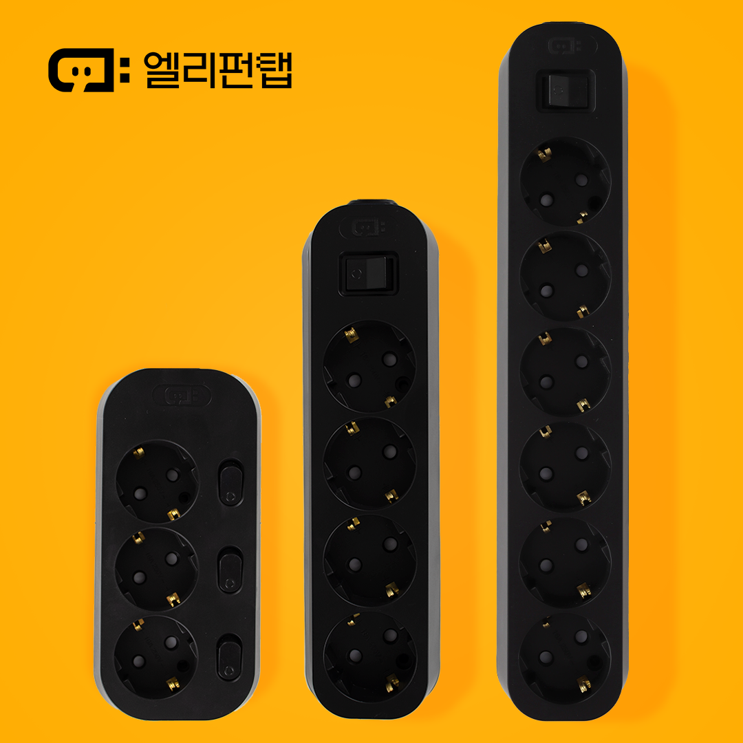 엘리펀탭 자동소화 멀티탭 인테리어 디자인 멀티탭 4구 콘센트 올블랙 1.5m 상세 이미지 1