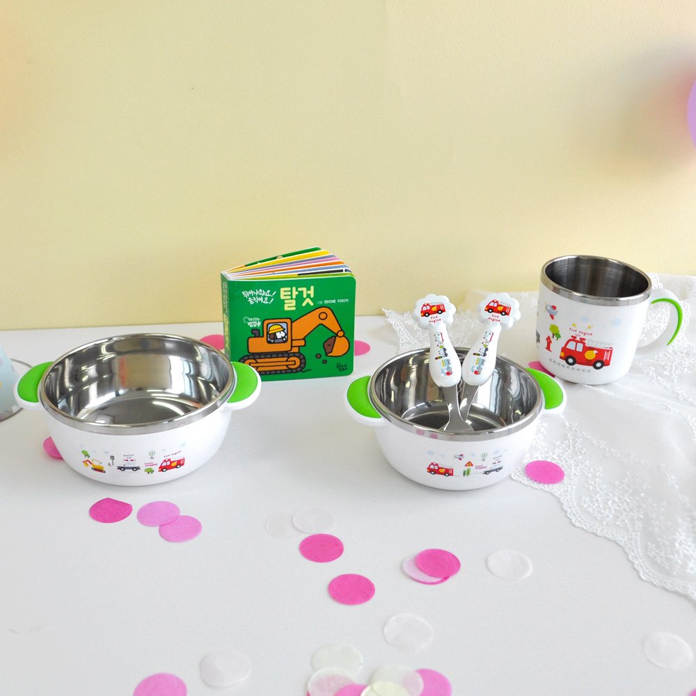 키친유 유아 아기 부릉부릉 이유식 그릇 스푼포크 물컵 유아식 간식 밥그릇국그릇 식기 세트 상세 이미지 1