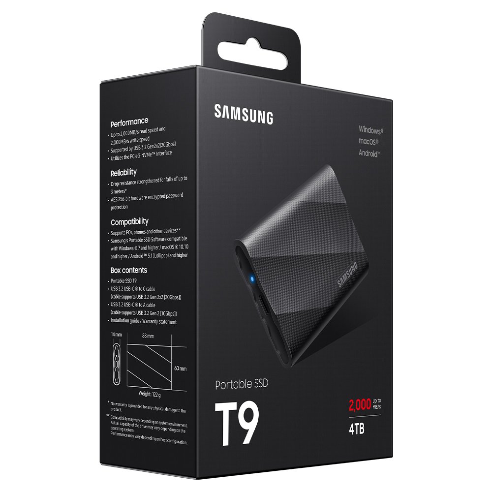 삼성전자 삼성 포터블 외장 SSD T9 데이터 복구 서비스 4TB, 블랙 상세 이미지 2